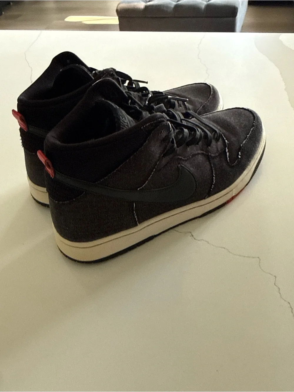Nike Dunk High Comfort Black Denim Frayed Sneakers – Size 11 | Rare Find 🔥